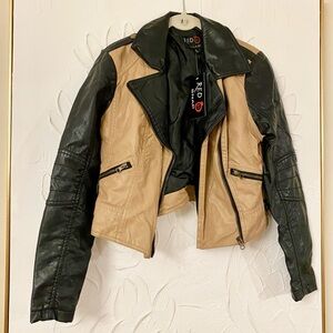 Faux Leather Women's Black and Tan Jacket